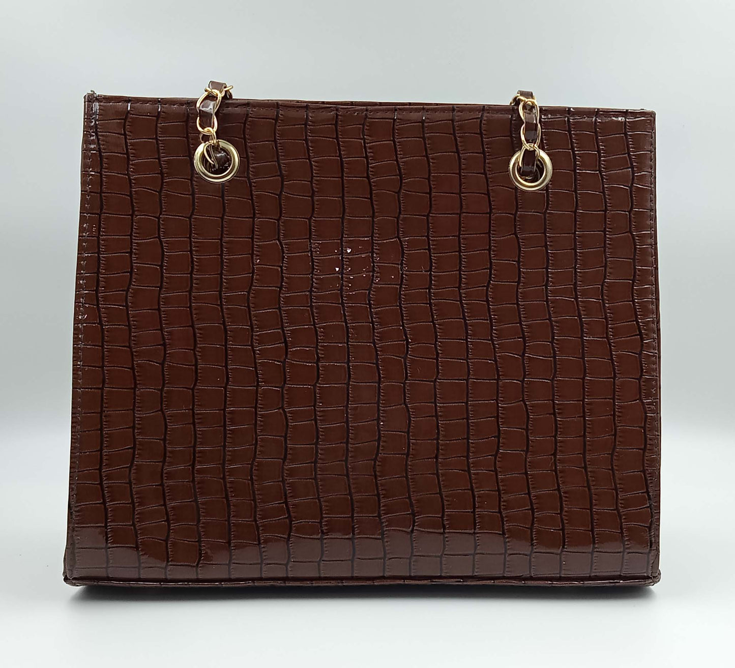 Croco debossed Tote Bag with metal chain handles