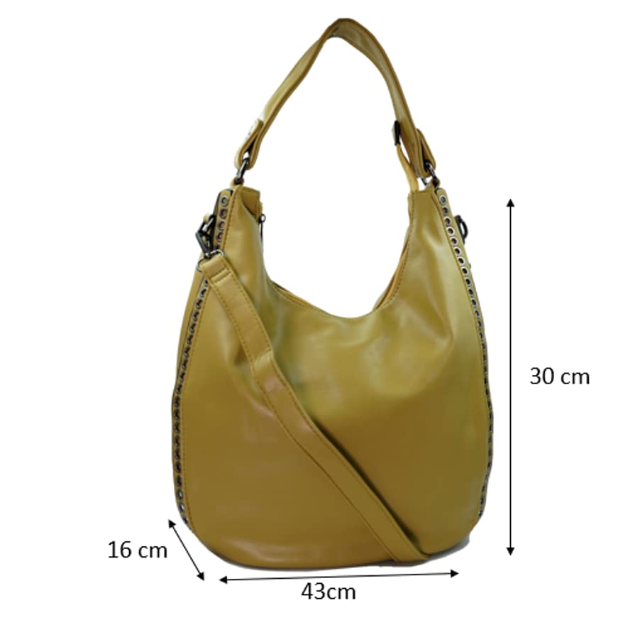Chic Mustard Hobo Bag with Eyelet Trim and Strap