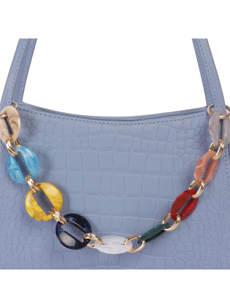 Croco textured shoulder Bag with multicolor Chain