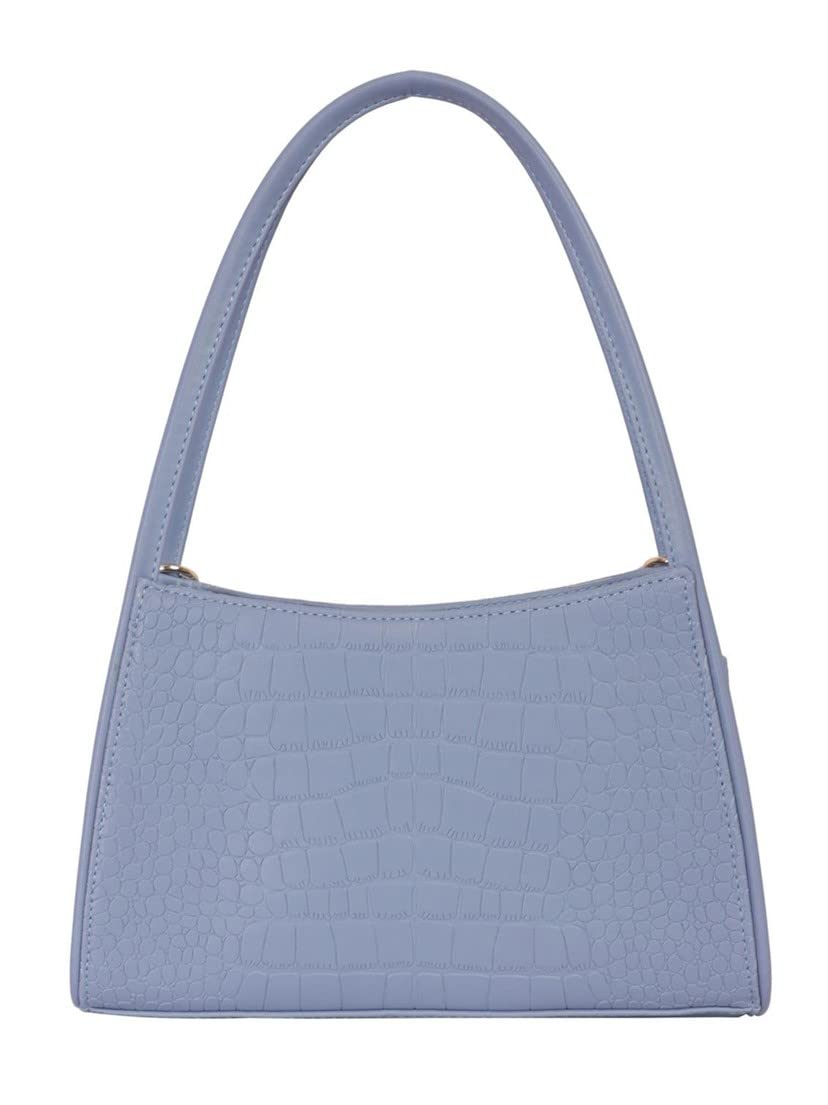 Croco textured shoulder Bag with multicolor Chain