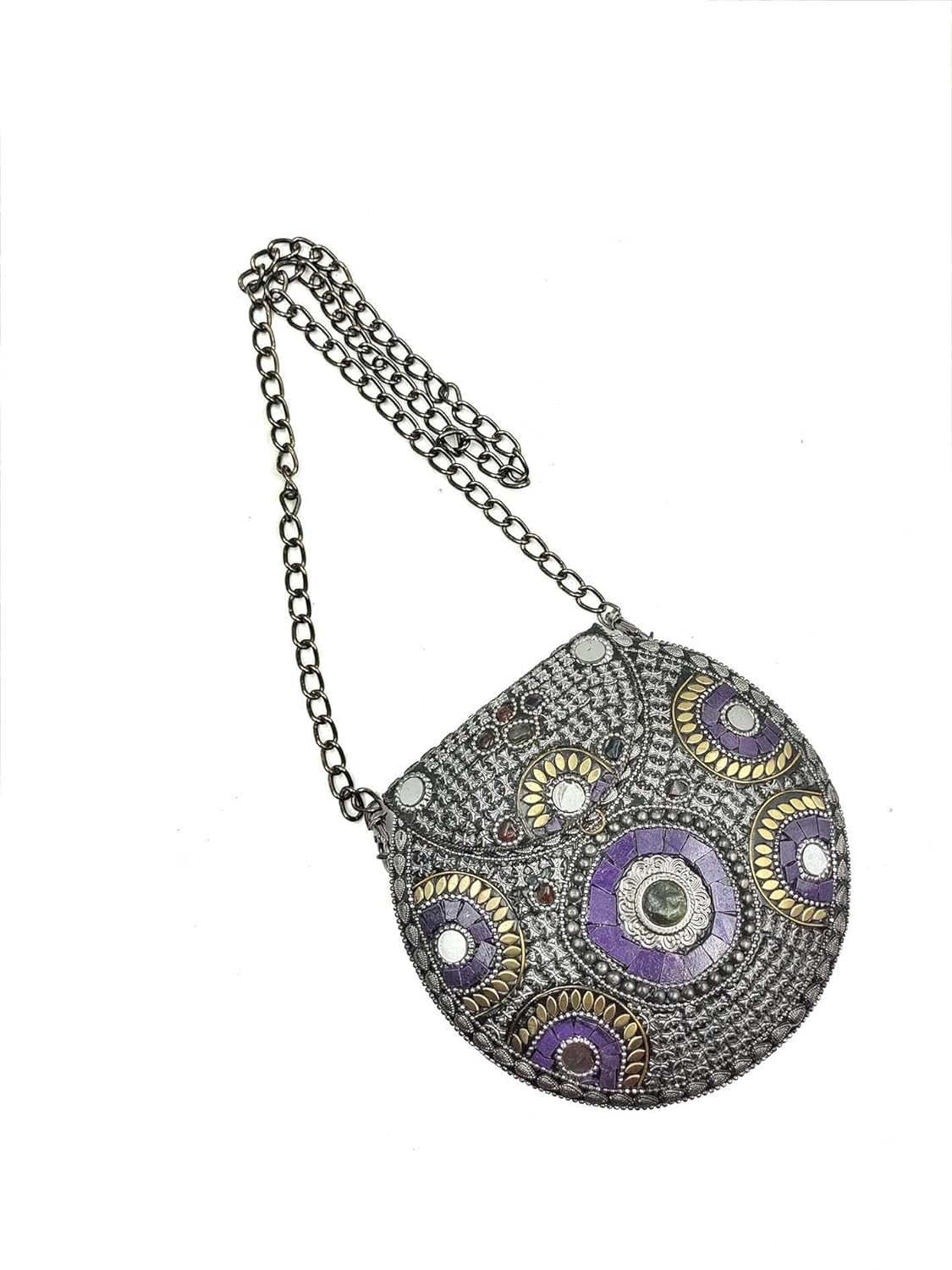 Exquisite Handmade Metal Mosaic Slingbag with Chain Strap