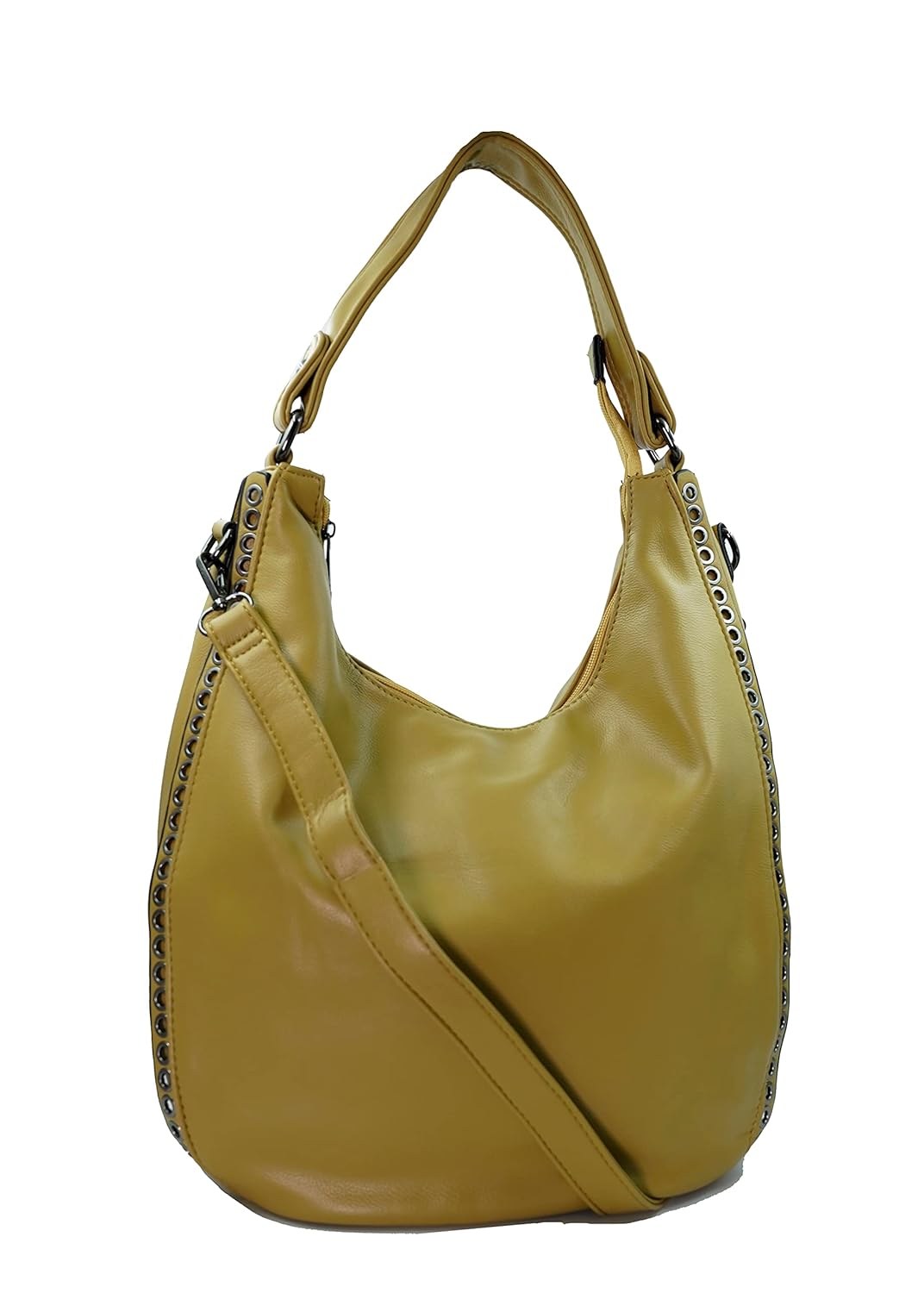 Chic Mustard Hobo Bag with Eyelet Trim and Strap