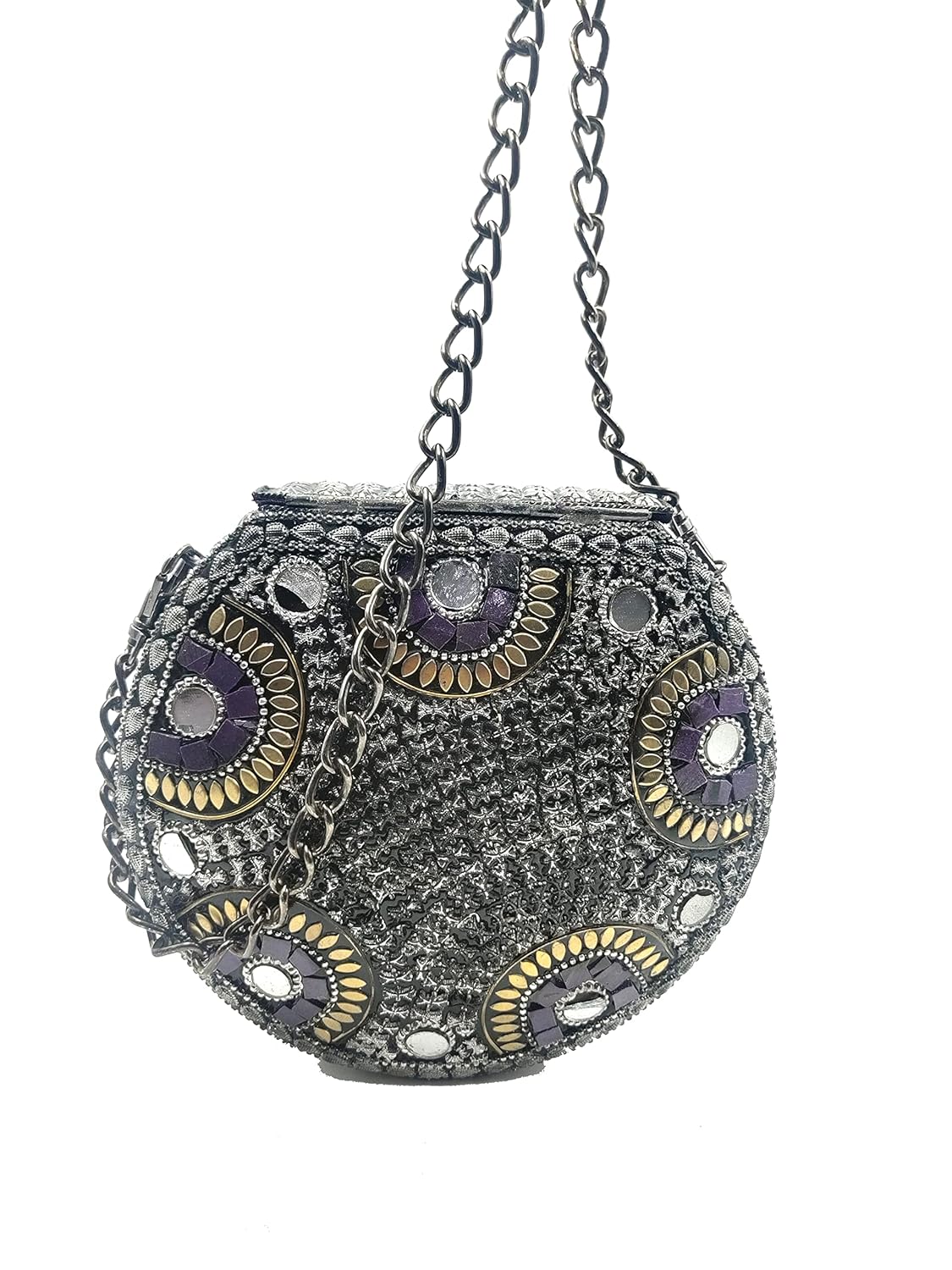 Exquisite Handmade Metal Mosaic Slingbag with Chain Strap