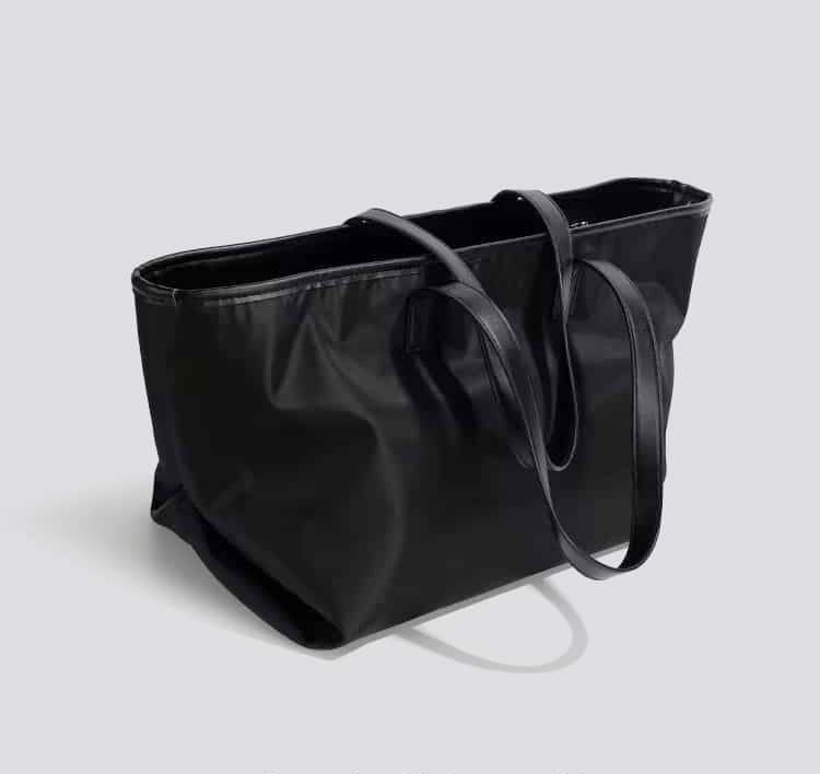 Sporty Black Tote Bag with White Stripes