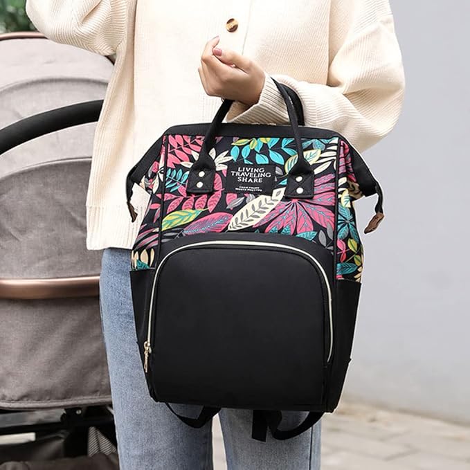 Black Floral Diaper Backpack
