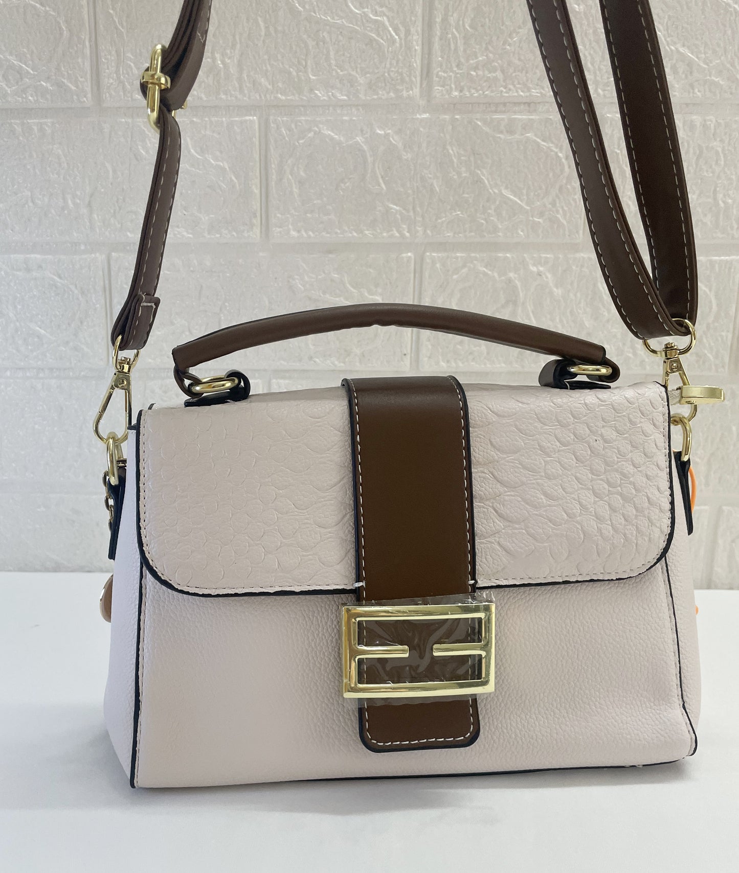 Elegant Python Textured White Sling Bag