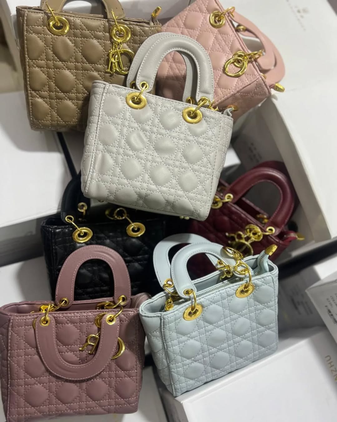 Luxurious Quilted Stone-Grey Handbag