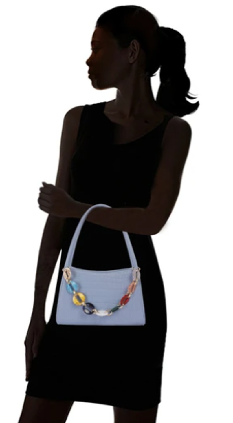 Croco textured shoulder Bag with multicolor Chain
