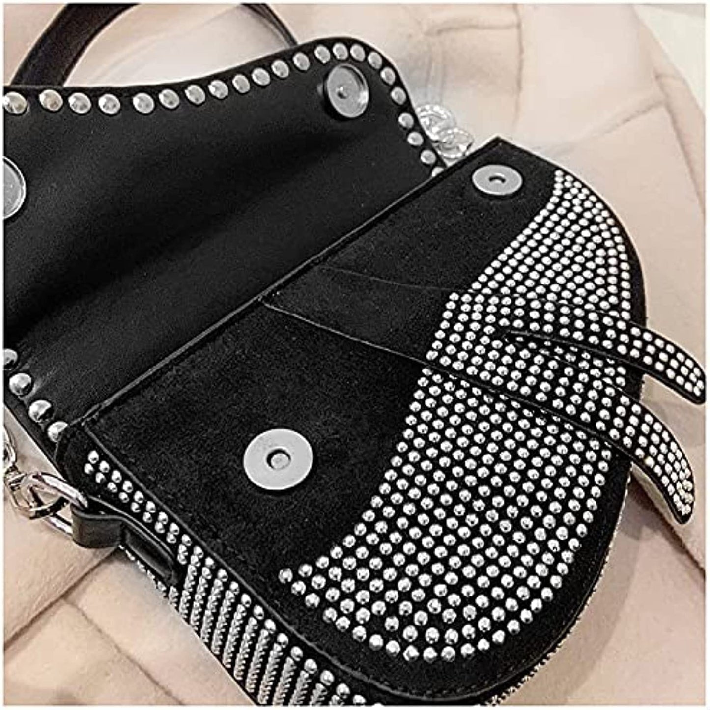 Chic Black Saddle Bag with studs Embellishments