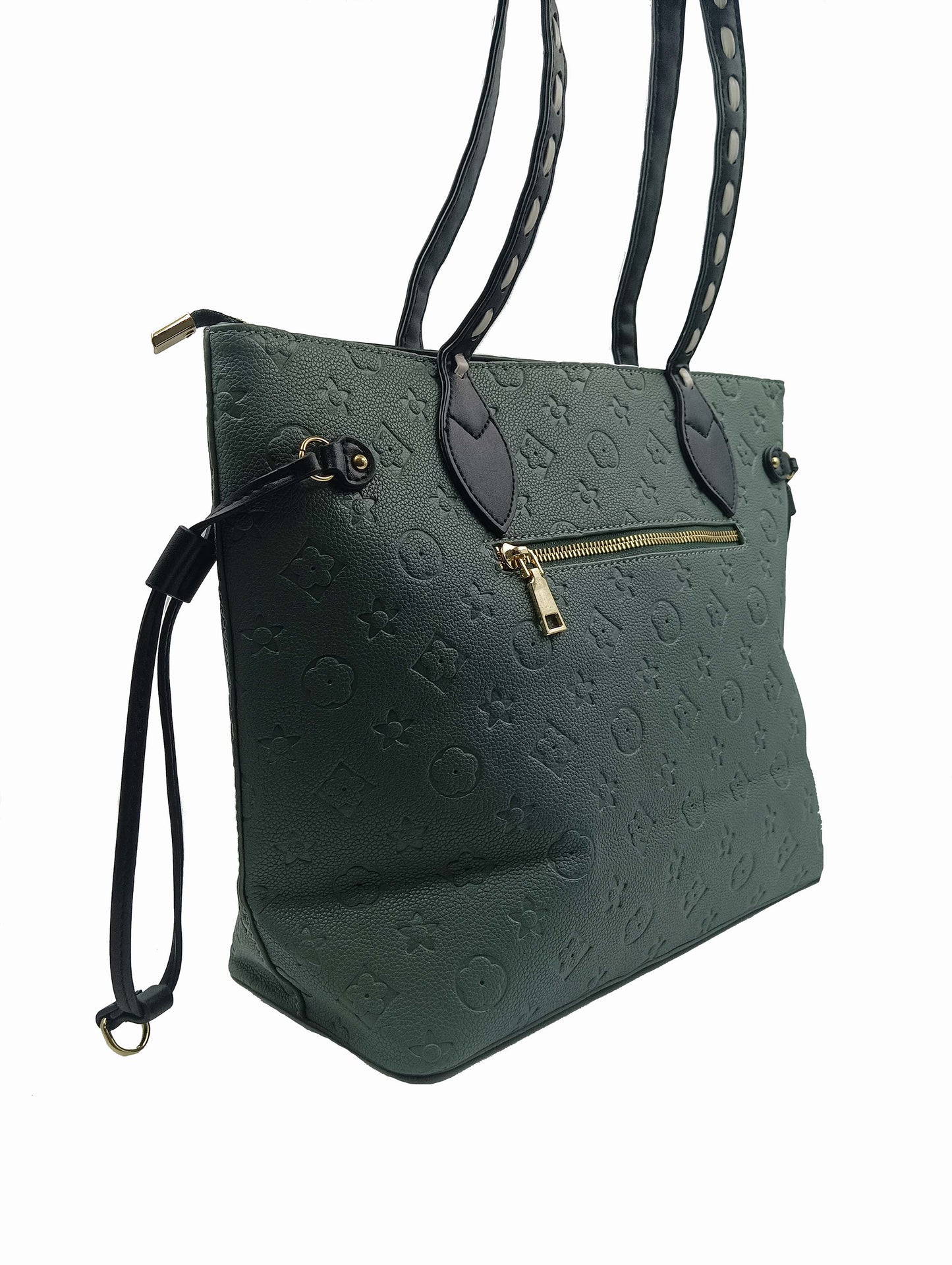 Textured tote bag with contrast black weave handles