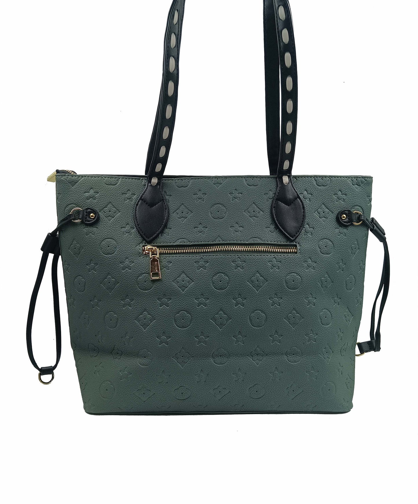 Textured tote bag with contrast black weave handles