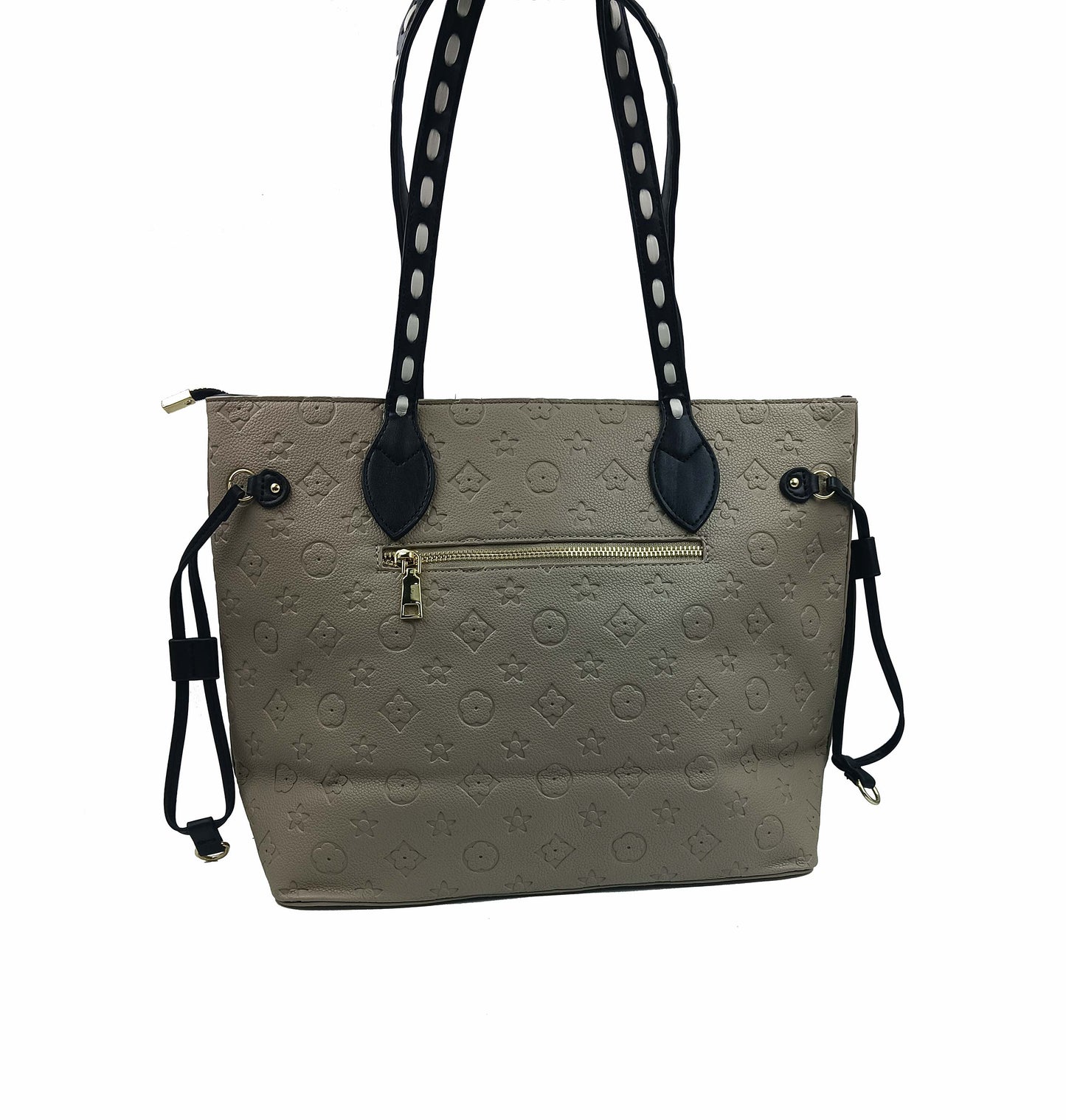 Textured tote bag with contrast black weave handles