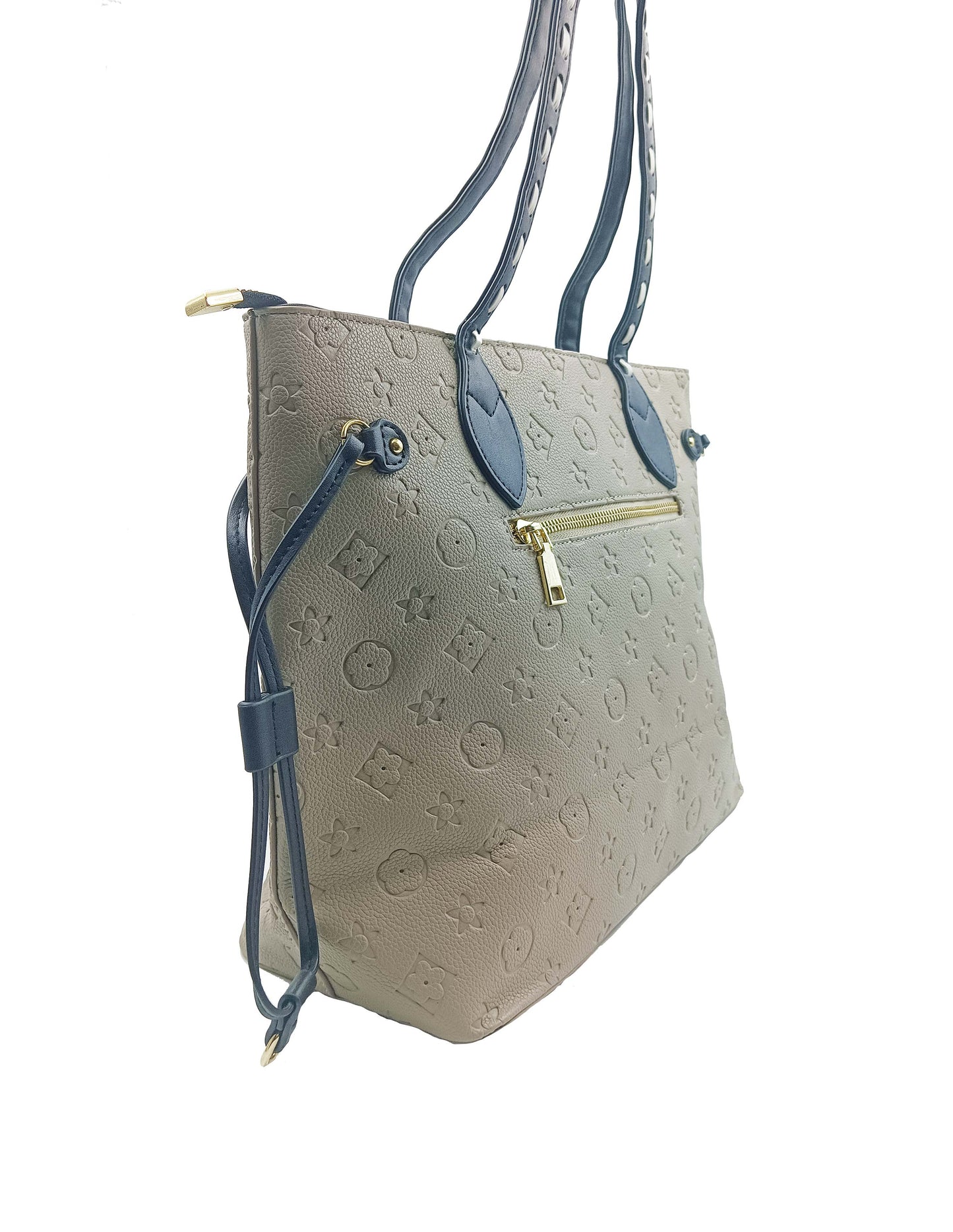 Textured tote bag with contrast black weave handles