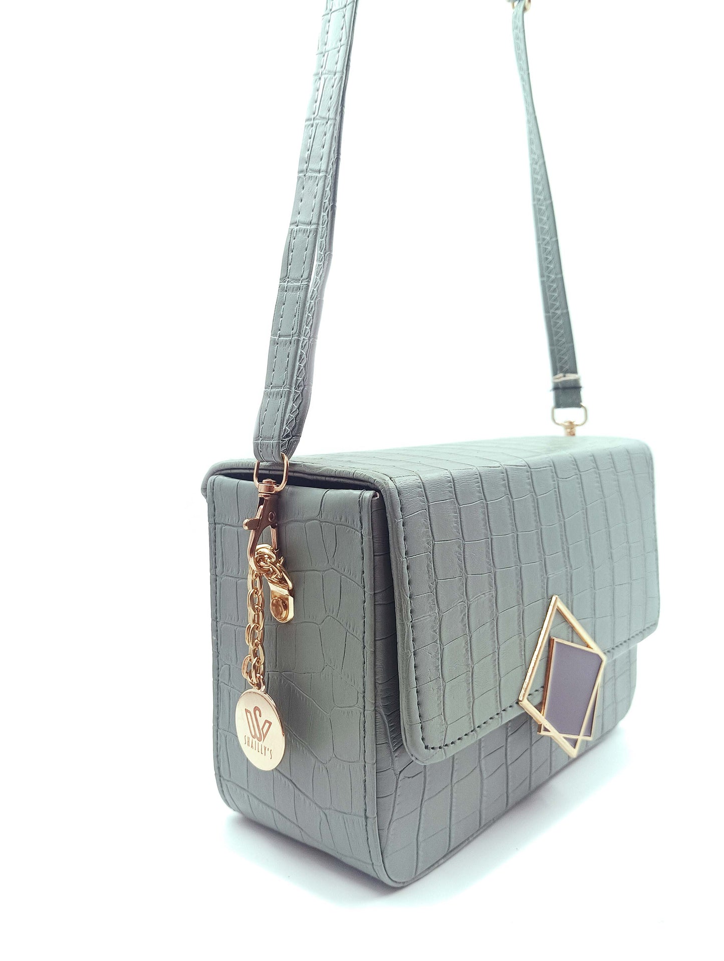 Croco Debossed Crossbody Bag with Adjustable Strap