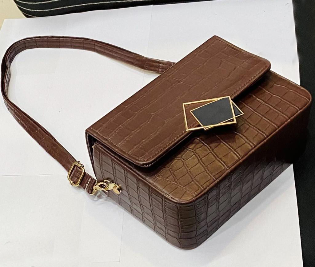 Croco Debossed Crossbody Bag with Adjustable Strap