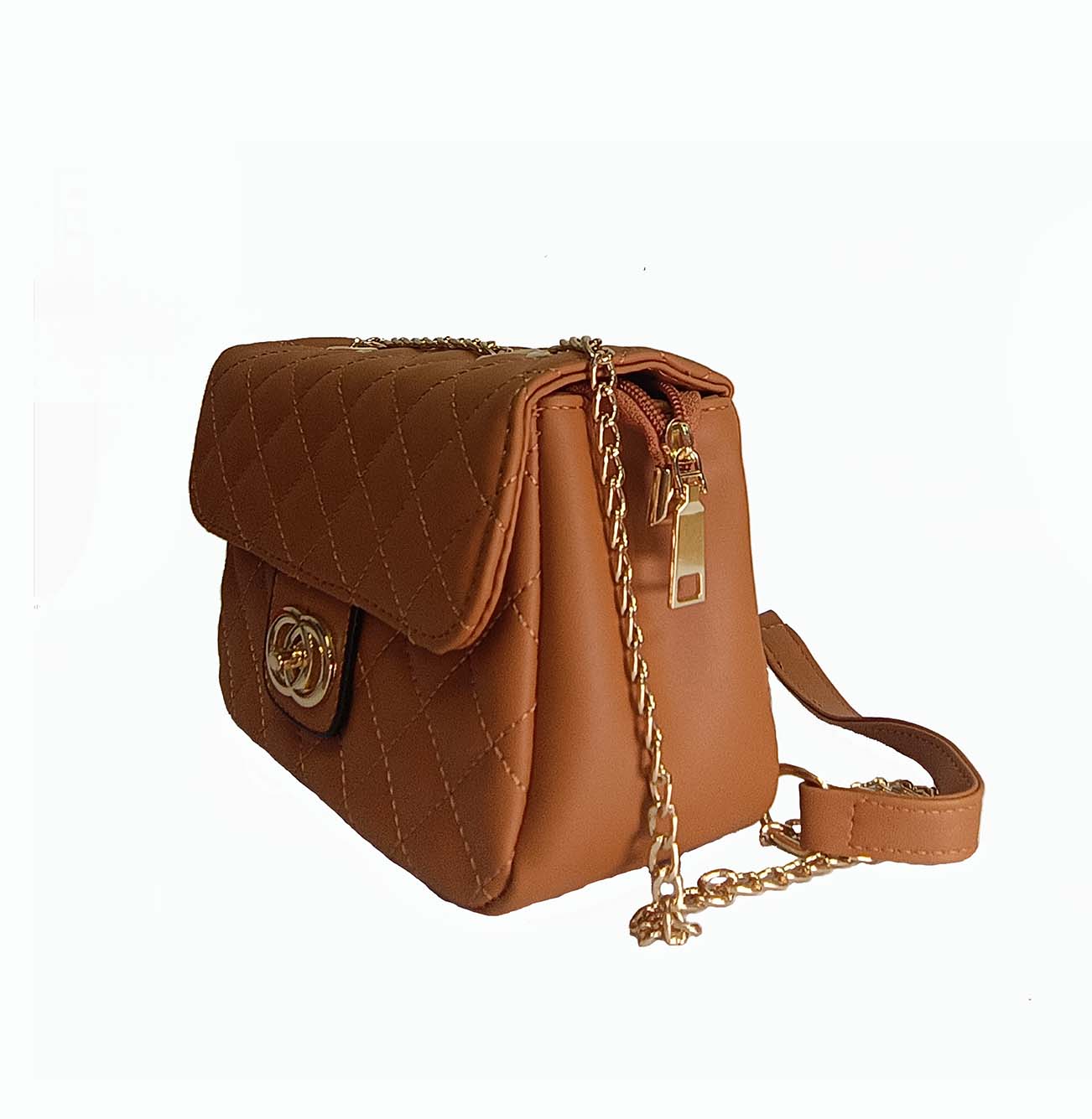 Trendy Quilted sling bag with metal chain strap