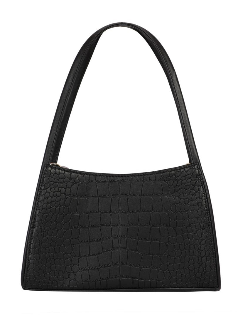 Croco textured shoulder Bag with multicolor Chain