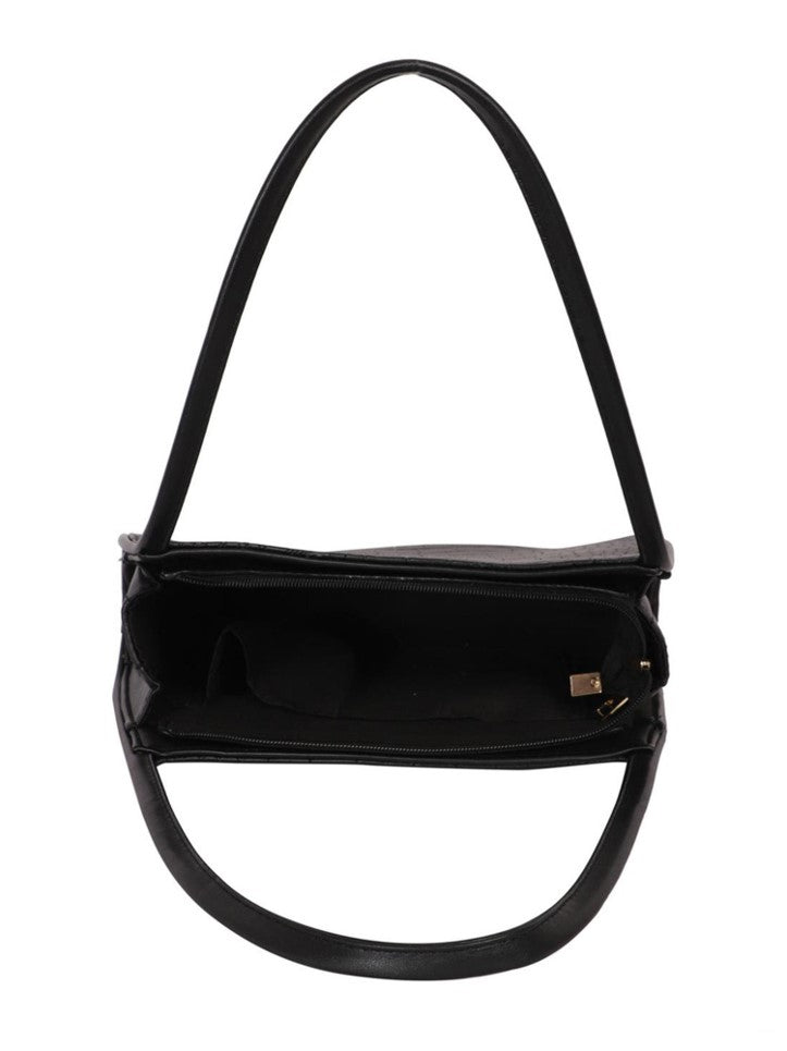 Croco textured shoulder Bag with multicolor Chain