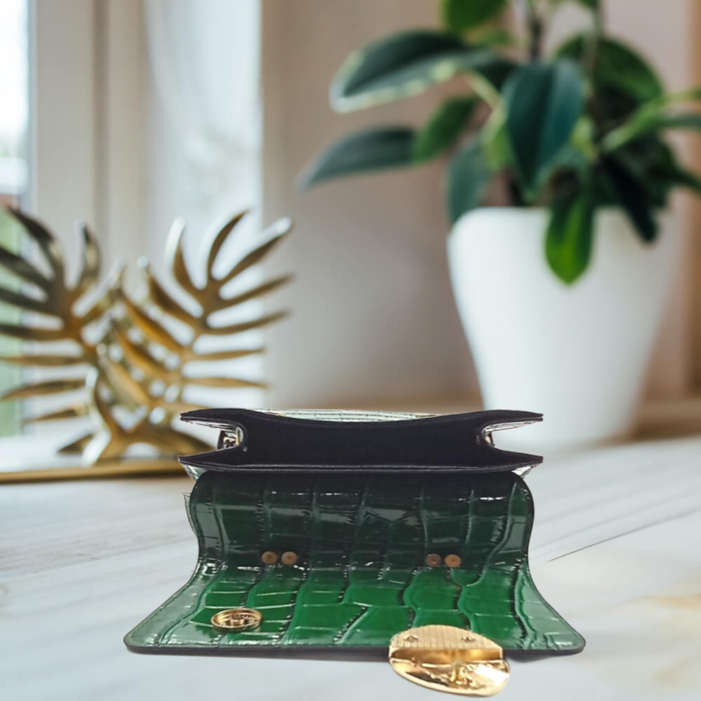 Luxurious Green Python and Croco debossed Handbag