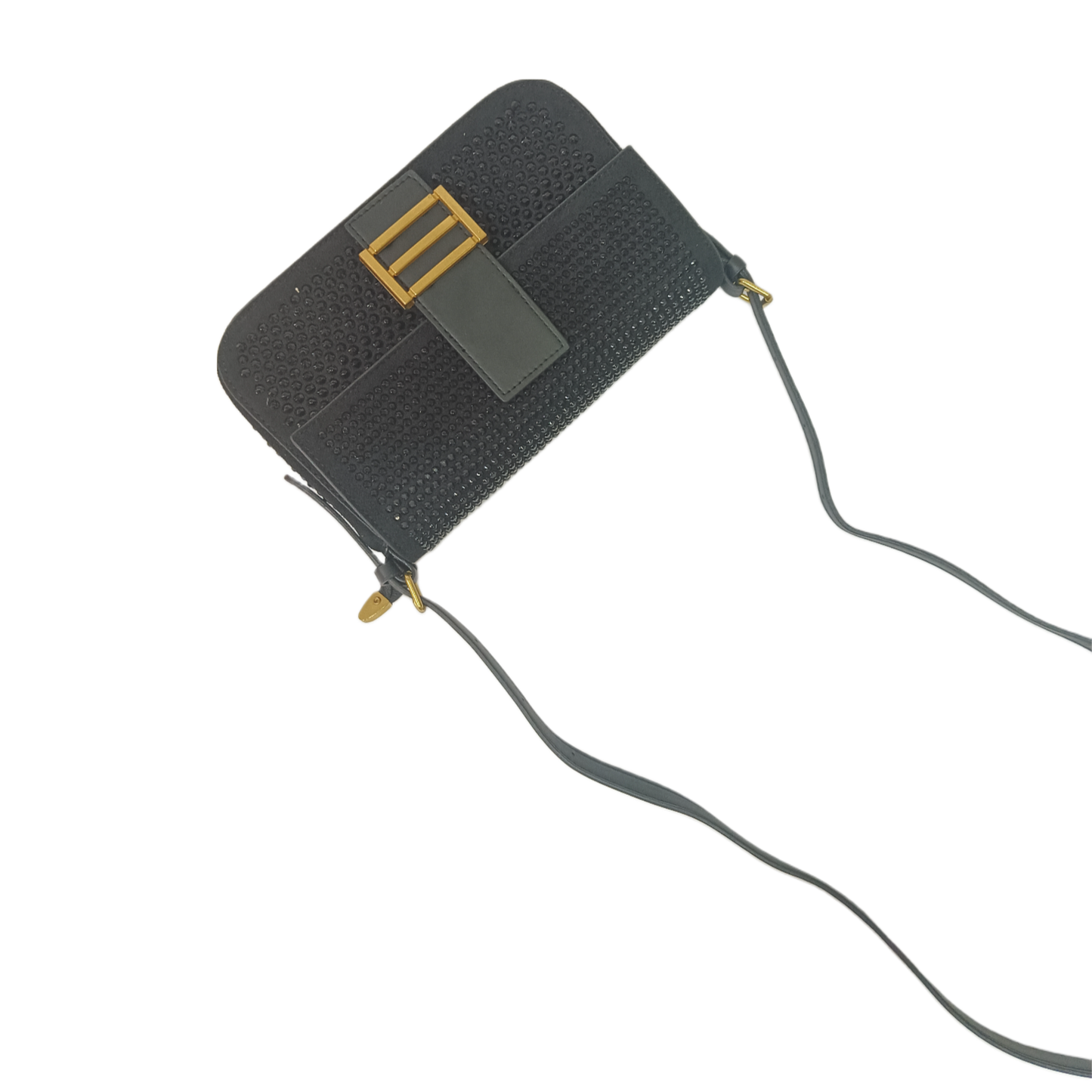 Chic Black Studded Crossbody Bag with Brass Accent