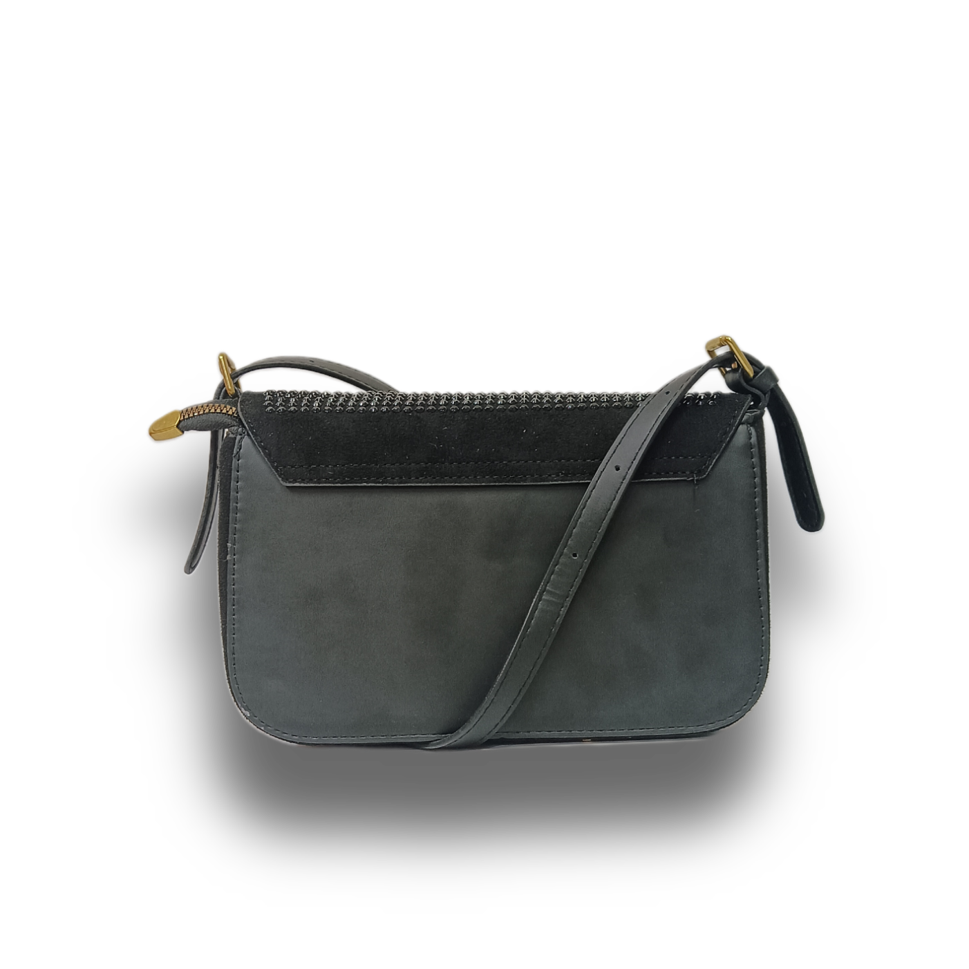 Chic Black Studded Crossbody Bag with Brass Accent