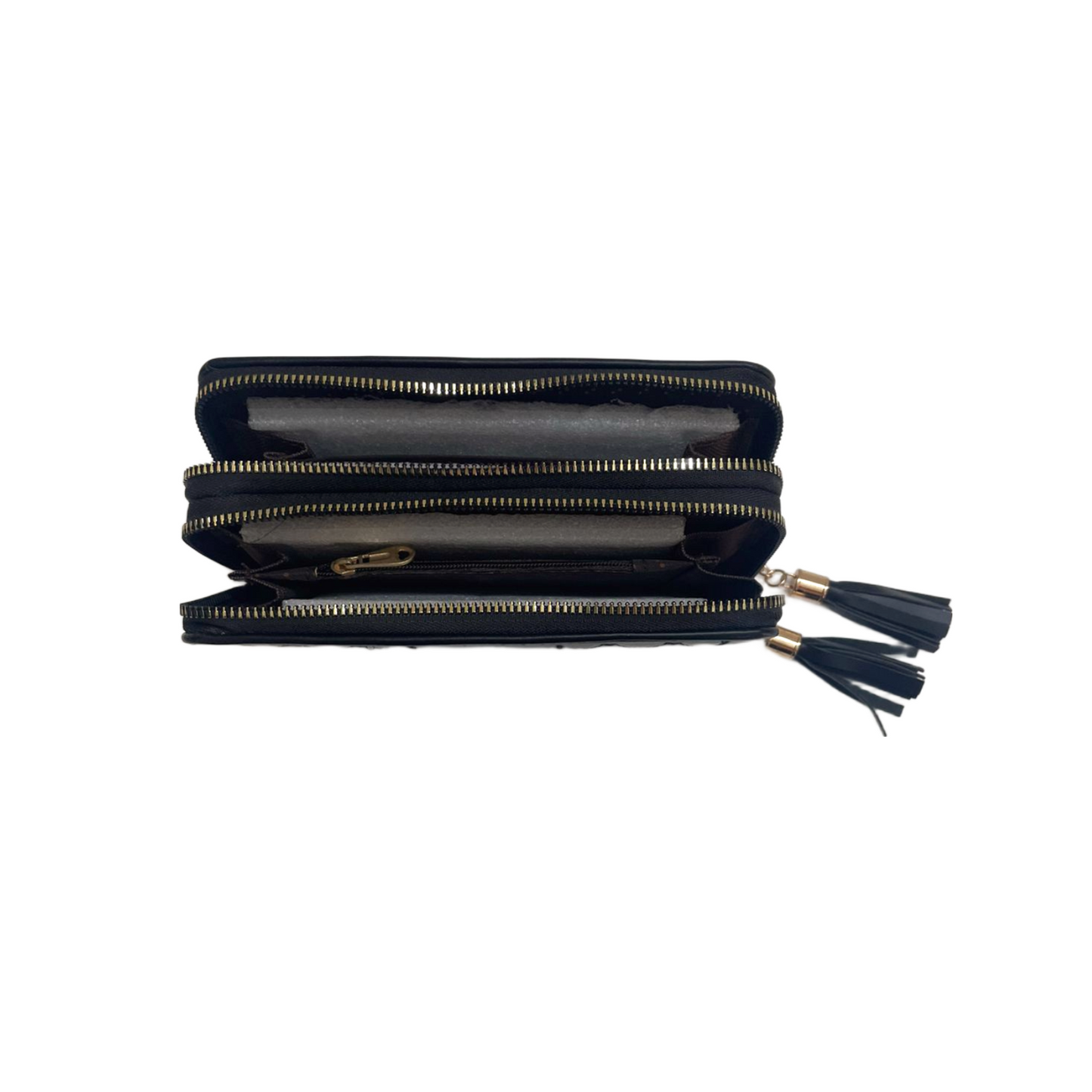 Elegant Double Zipper Pocket Wallet with Tassel Accents