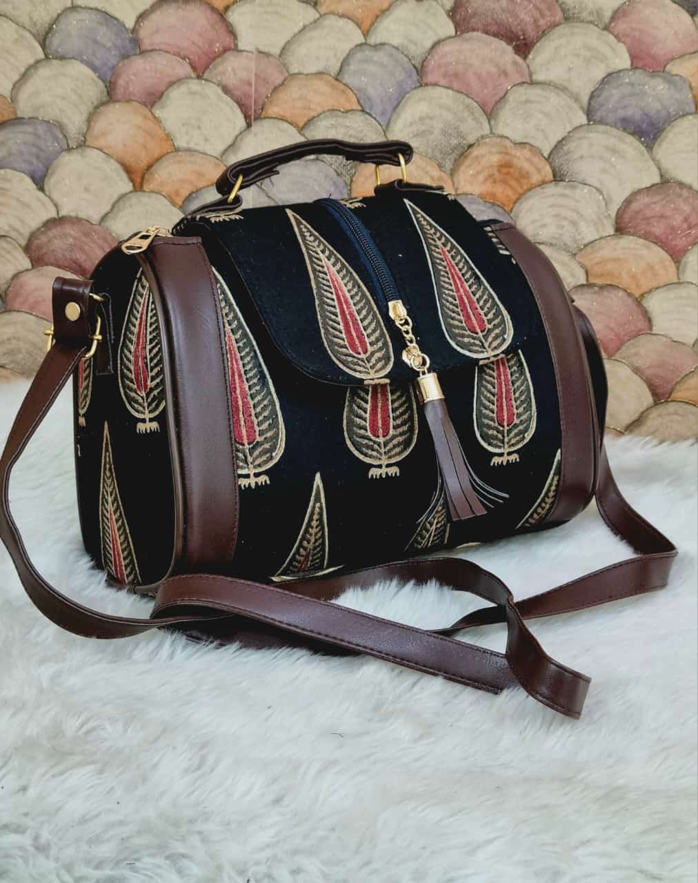 Black Printed Handbag