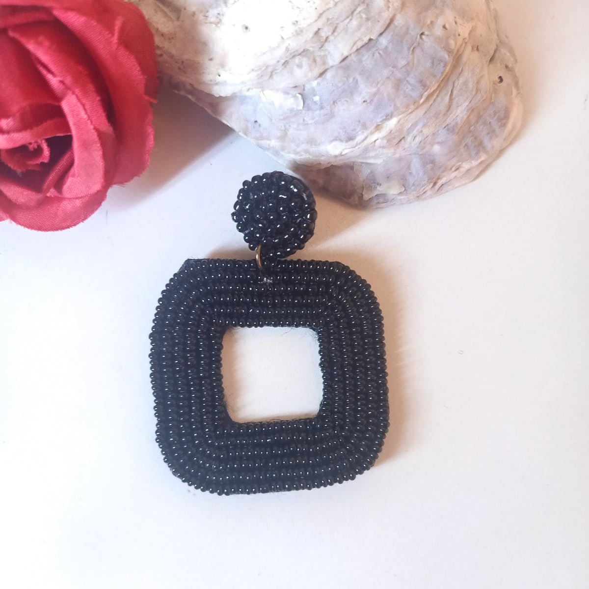 Midnight Square Beaded Earrings