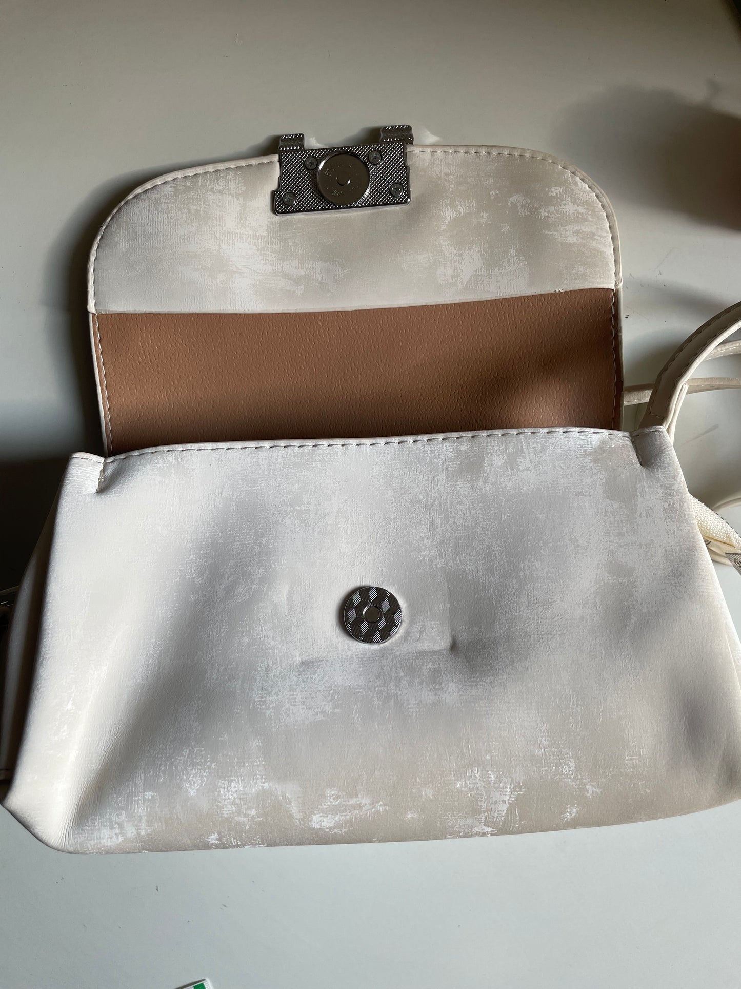 Offwhite Textured Sling Bag with crystal stone charm