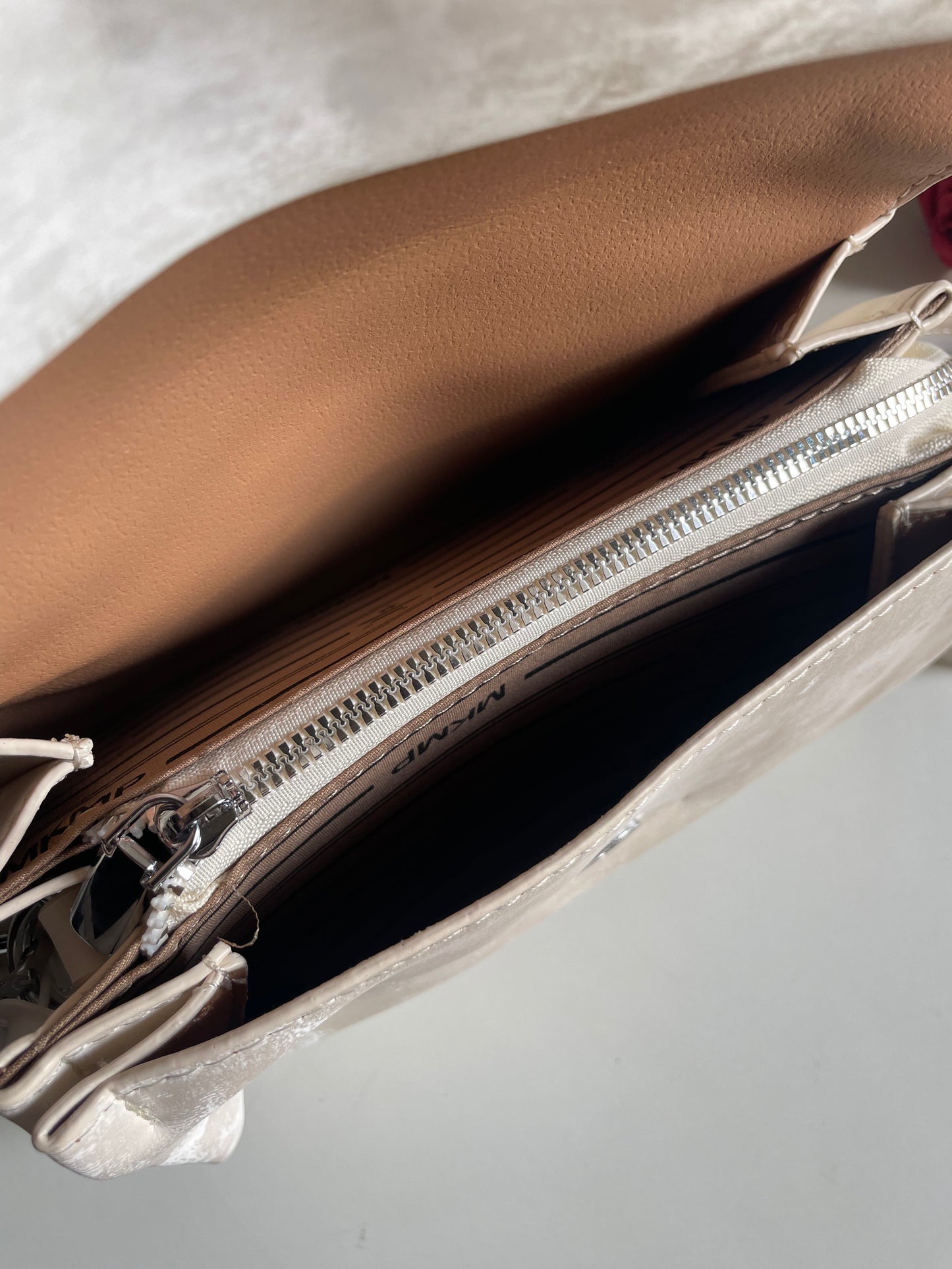 Offwhite Textured Sling Bag with crystal stone charm