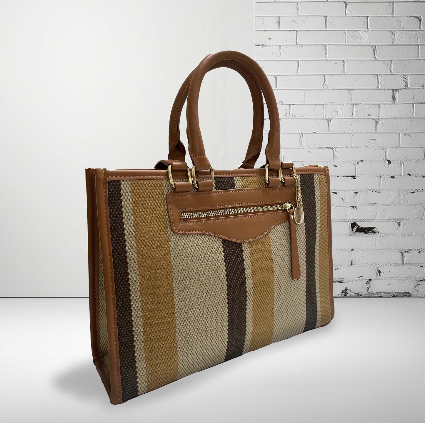 Beige Striped Totebag