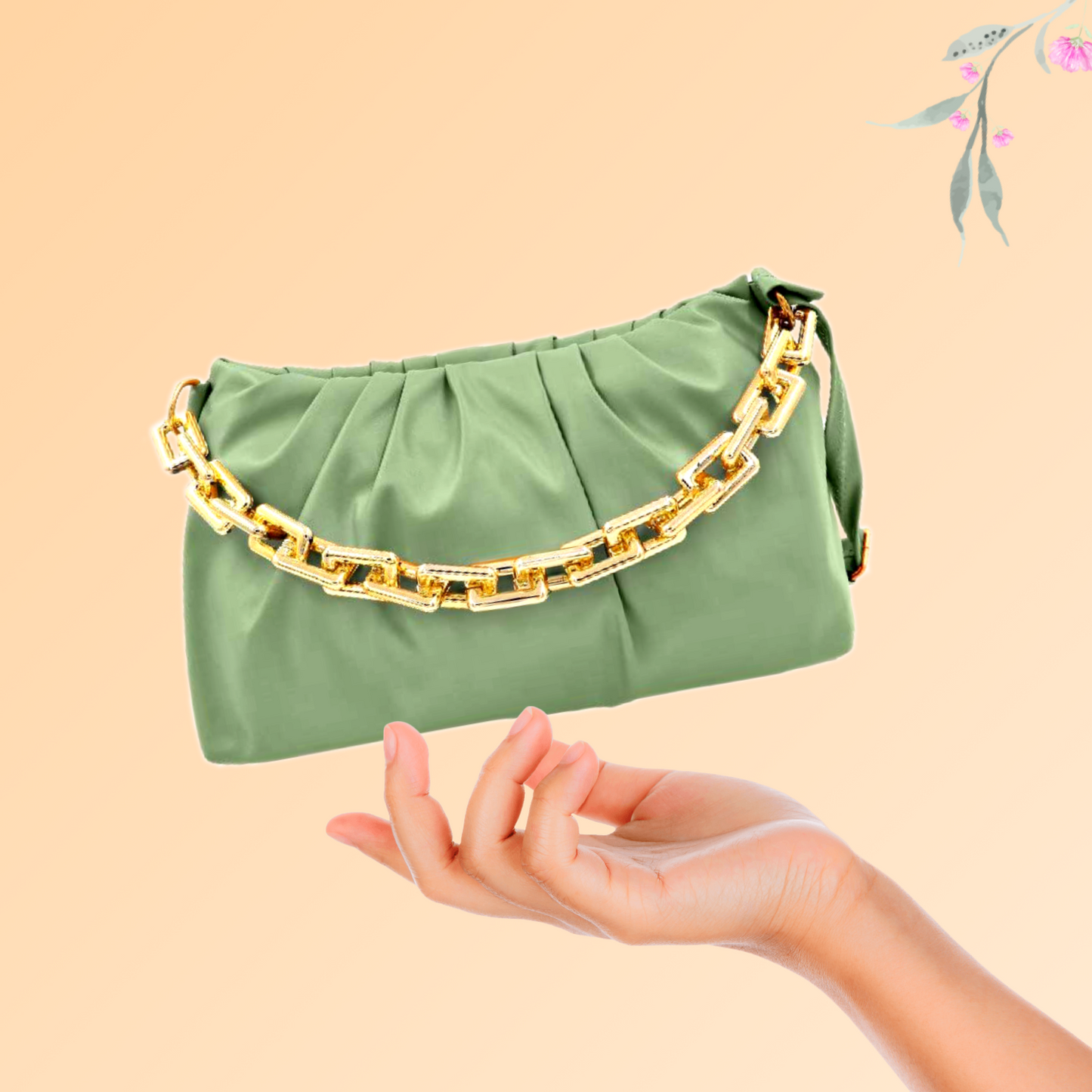Handbag-cum-Sling Bag with gold chain detail