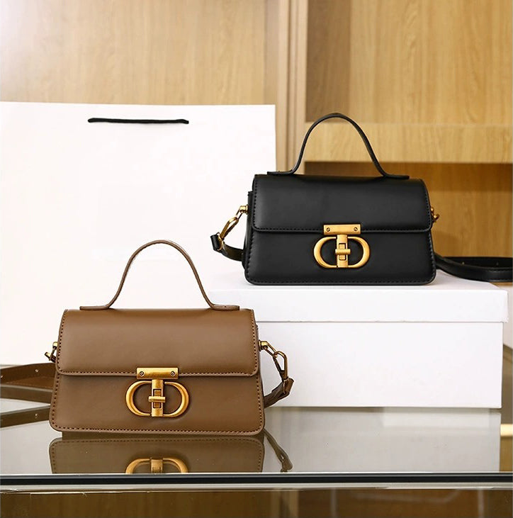 Sleek Mini Handbag with Gold Accent Buckle