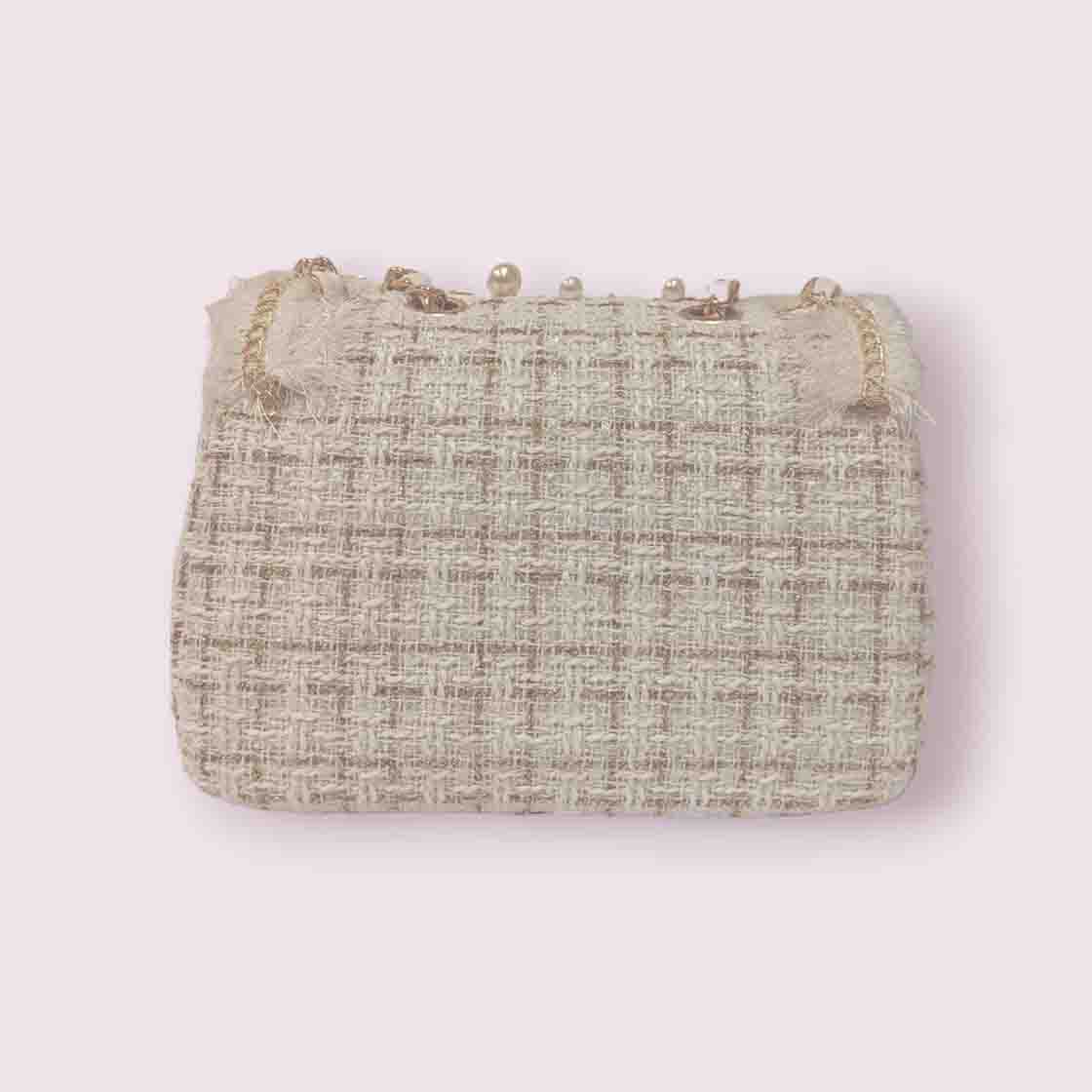 Knitted Fabric Sling with pearl beads & chain strap