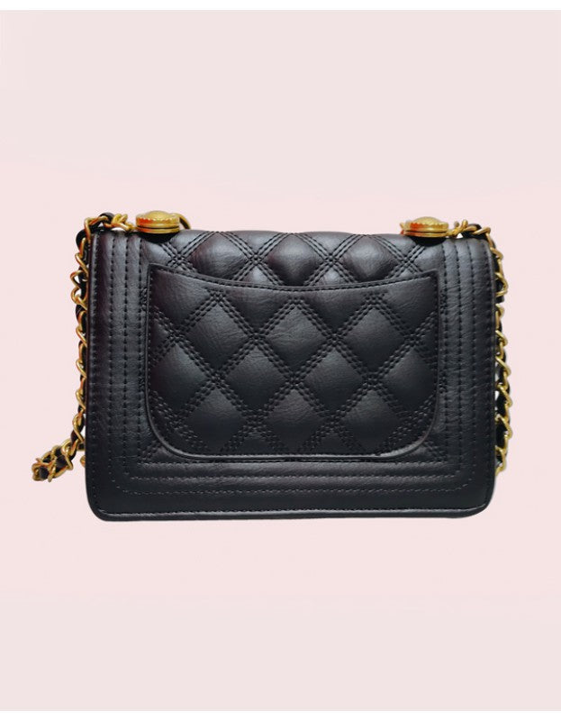 Elegant Quilted Black Handbag with Gold Chain Strap