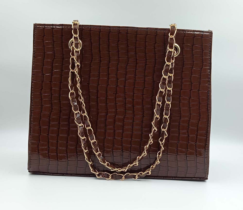 Croco debossed Tote Bag with metal chain handles