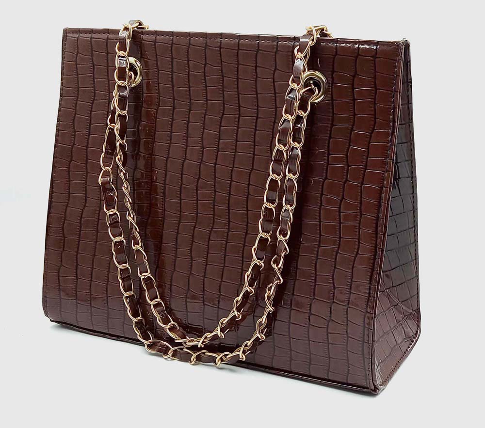 Croco debossed Tote Bag with metal chain handles