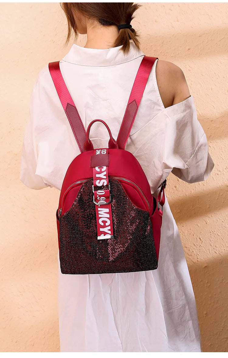 Trendy Maroon Red "Limited Edition" Backpack with sequins front & Stylish Strap Detailing