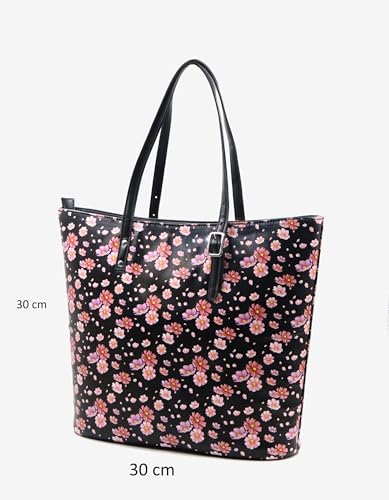 Floral Isabella Printed Tote Bag in black color