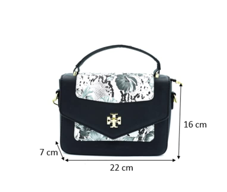 Elegant Floral Satchel Bag with Twisted Turn Lock