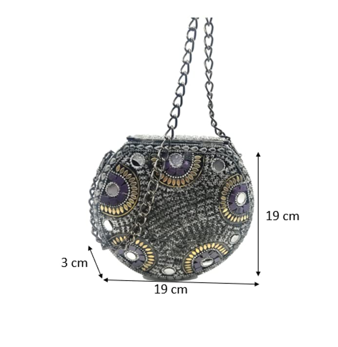 Exquisite Handmade Metal Mosaic Clutch Bag with Chain Strap