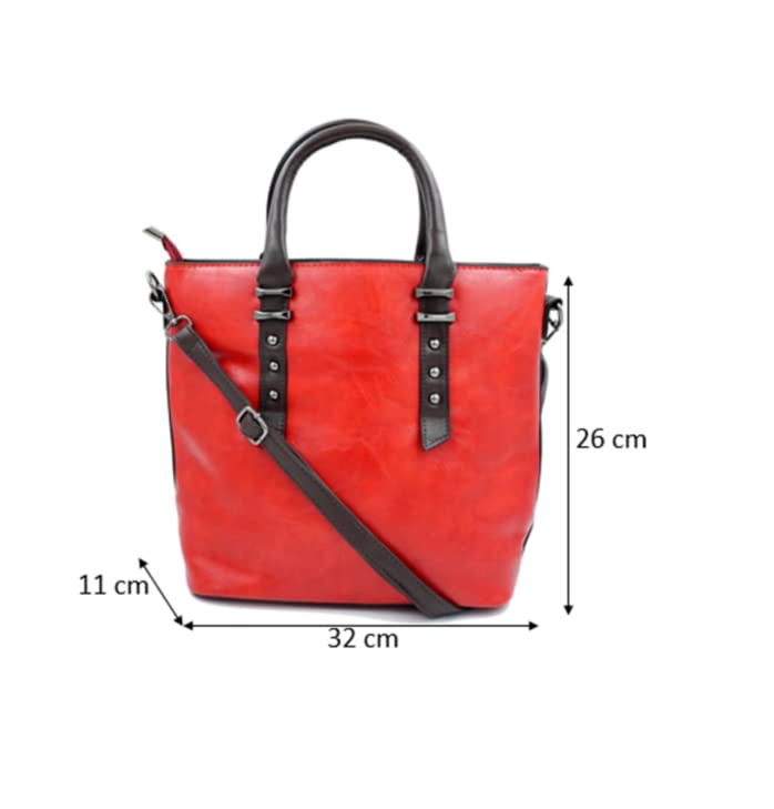 Bold Red Leather Handbag with Studded Straps