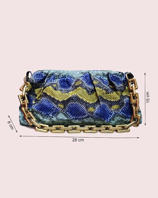 Versatile Python Print Shoulder Bag-cum-Sling-cum-Clutch with Gold Chain