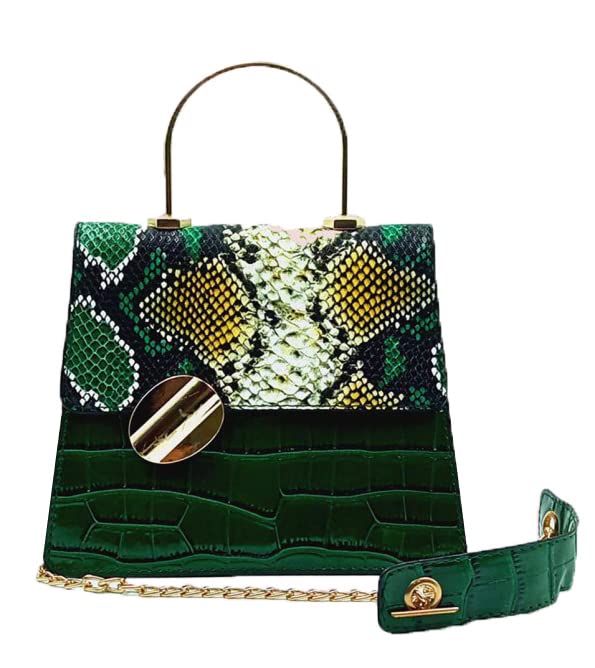 Luxurious Green Python and Croco debossed Faux Leather Handbag