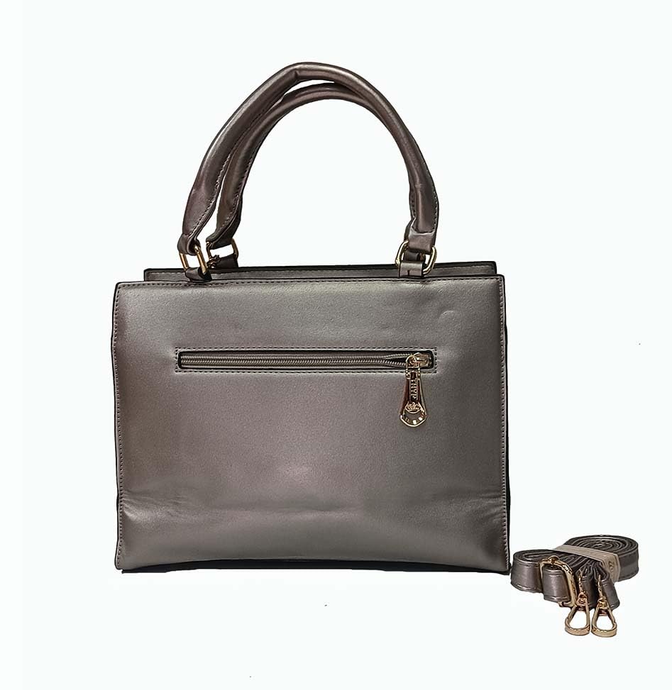 Silver Metallic Satchel Bag with adjustable strap