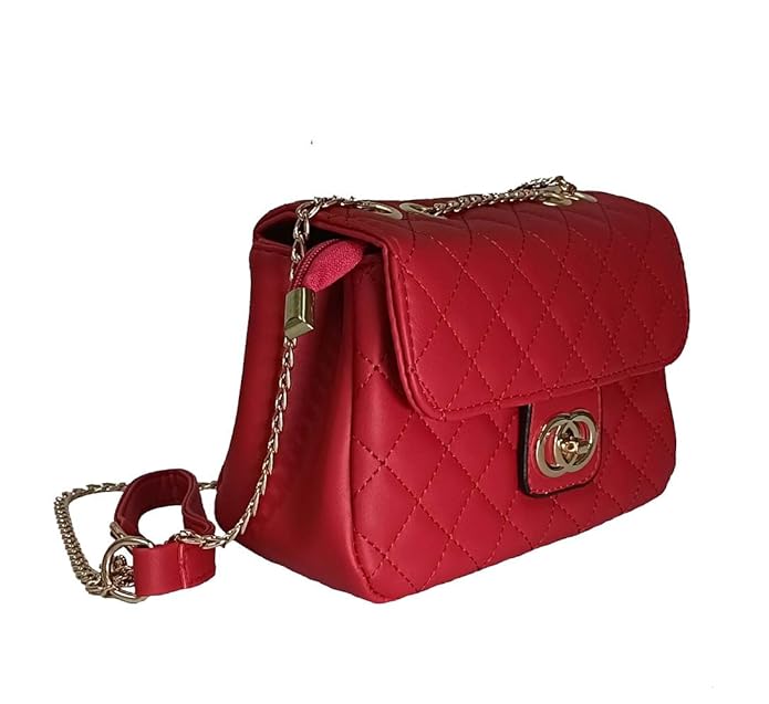 Trendy Quilted sling bag with metal chain strap & twisted lock