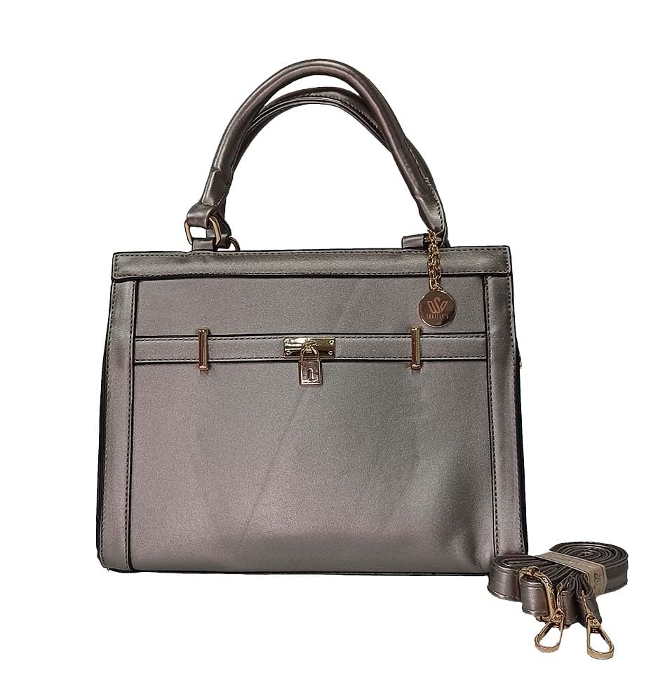 Silver Metallic Satchel Bag with adjustable strap