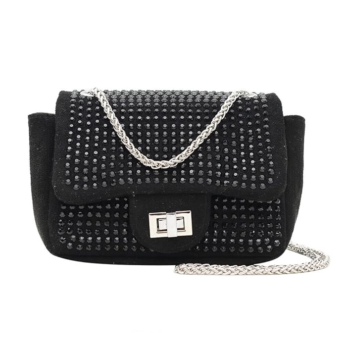 Elegant Black Studded Handbag with Chain Strap