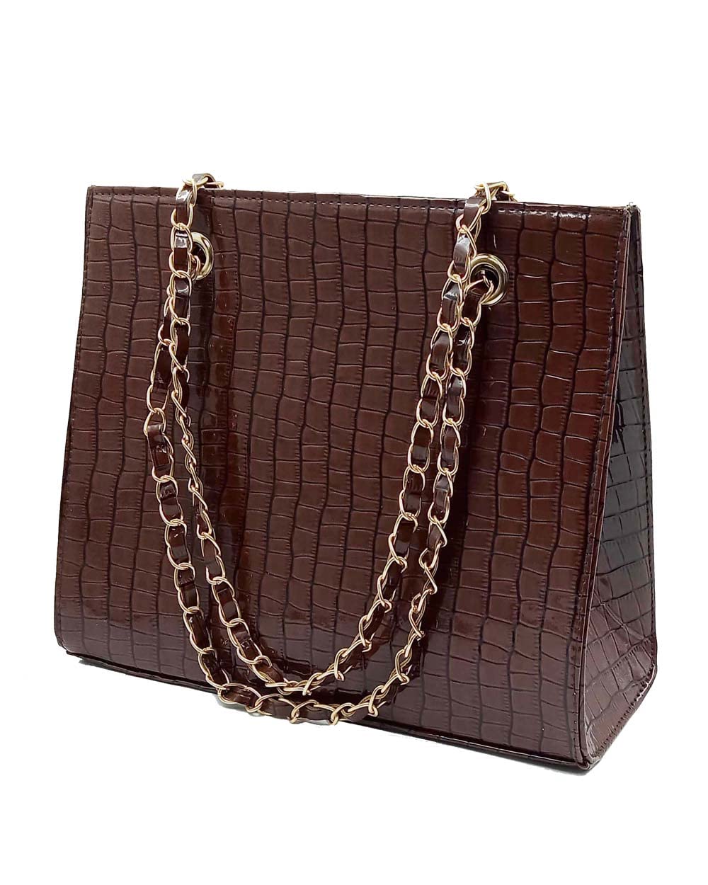 Croco debossed Tote Bag with metal chain handles