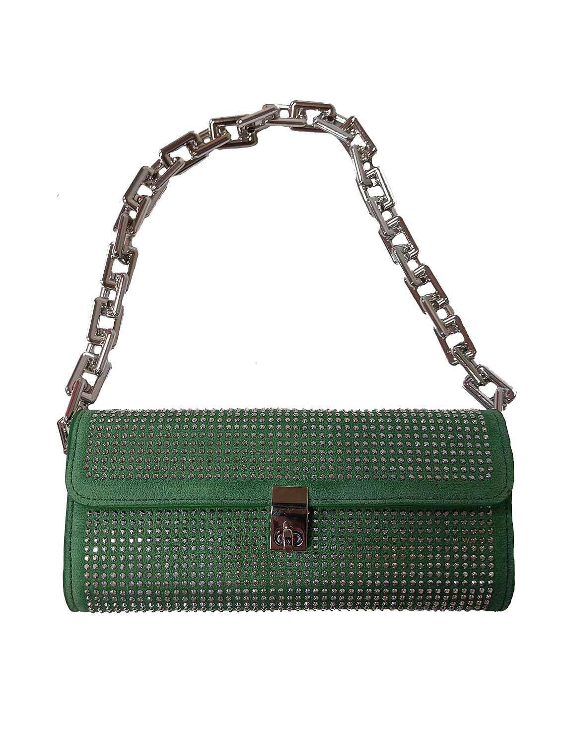 Studded Handbag cum clutch with Silver Chain Accent